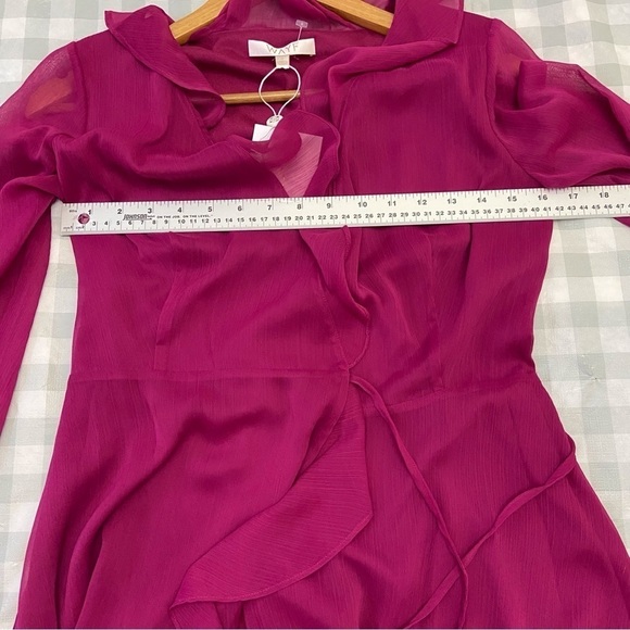Wayf chiffon dress sheer wrap crepe dress pink woven flowy small - Picture 13 of 15